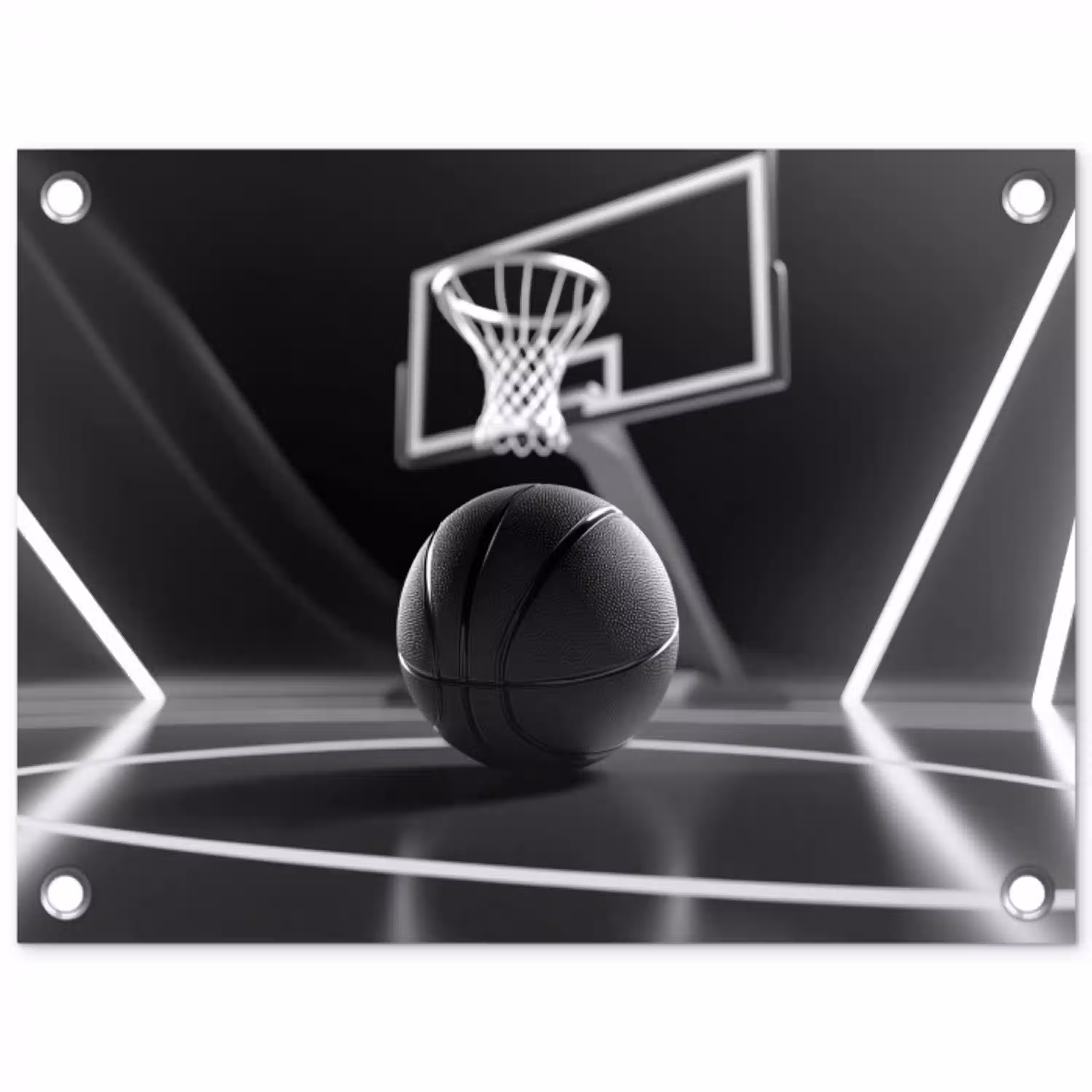 Basketbal - Basketbalveld - Lichtlijnen tuinposter los doek klein -3d