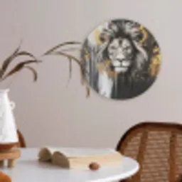 Leeuw - Portret - Verfspatten - Grijs Akoestische PET Vilt - Rond klein -sfeer3