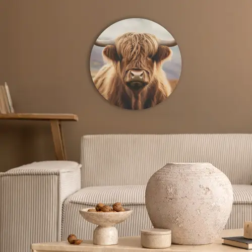 Schotse hooglander - Landschap - Dier Akoestische PET Vilt - Rond klein -sfeer1