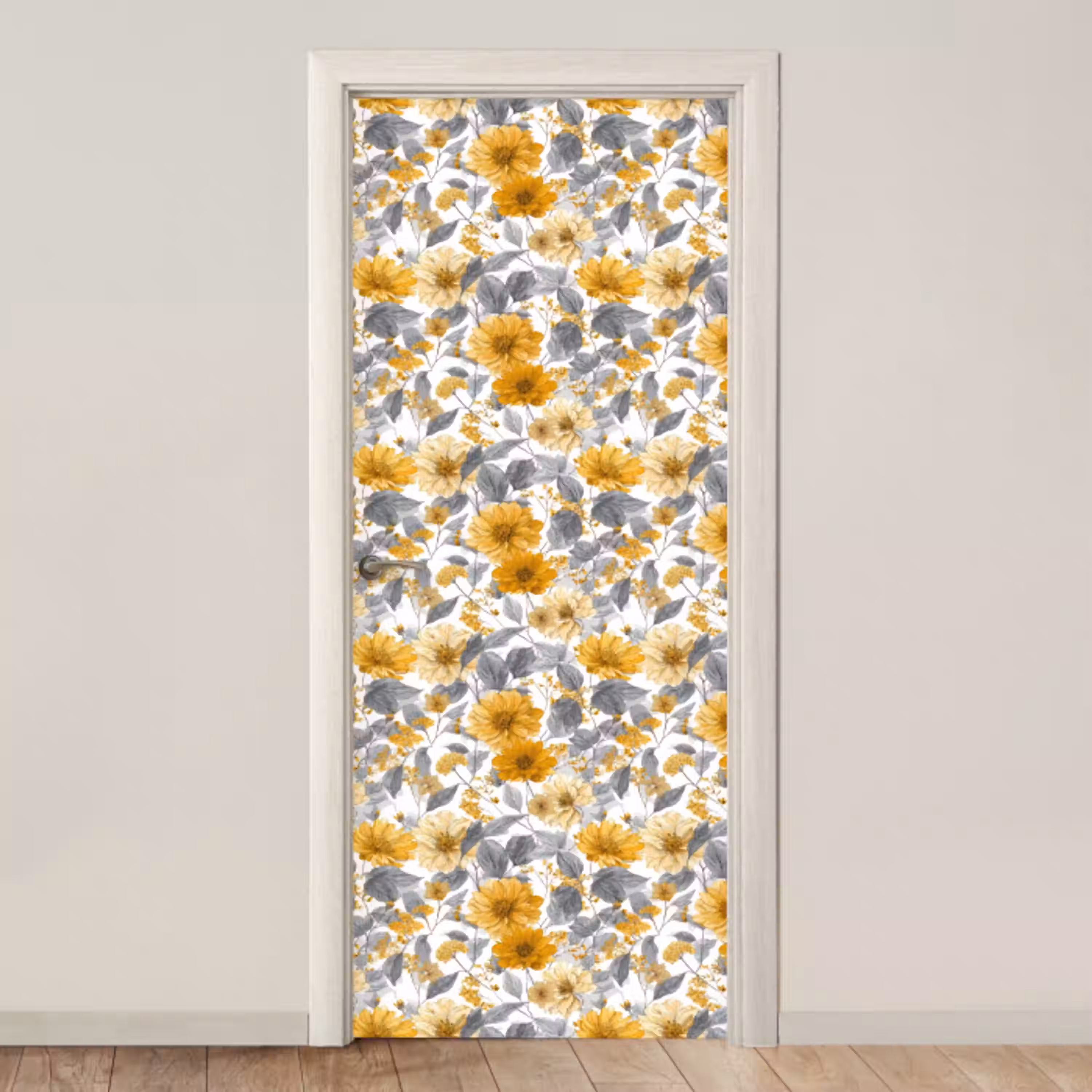 Bloemen - Botanisch - Elegant - Okergeel - Grijs deurposter klein 289 -3d_beige