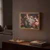 Leeuw - Dier - Natuur - Botanisch - Bloemen - Roze Light Box met batterij (Wandlamp) middel -sfeer1