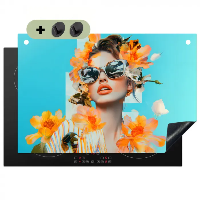 Bloemen - Vrouw - Zonnebril - Blauw Inductie beschemer met haakjes klein -3d