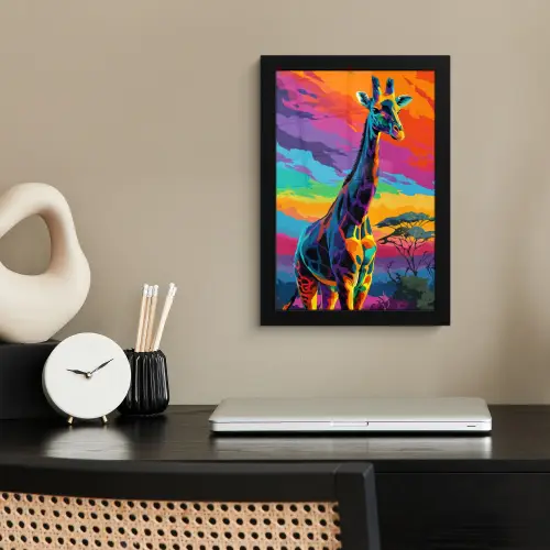 Giraffe - Savanna - Lucht - Gekleurd fotolijst zwart zonder passe partout klein -sfeer1