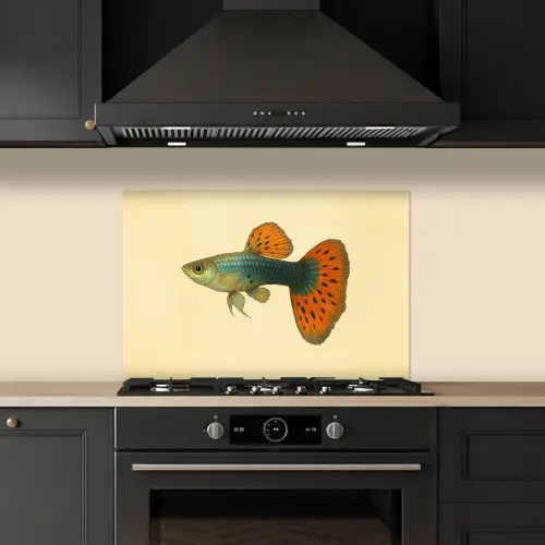 Vis - illustratie - Stippen - Oranje keuken achterwand spatscherm klein -sfeer1