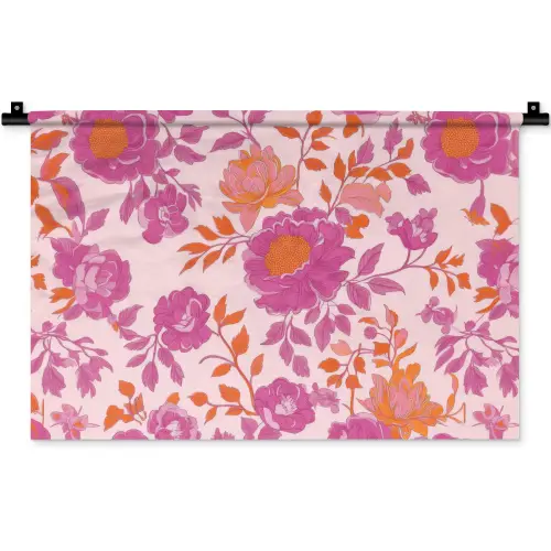 Bloemenpatroon - Roze - Oranje - Bloemen Wandkleed katoen klein -zz3d
