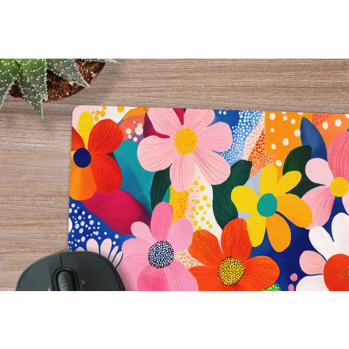 Bloemen - Kleurrijk - Stippen muismat rubber klein -closeup