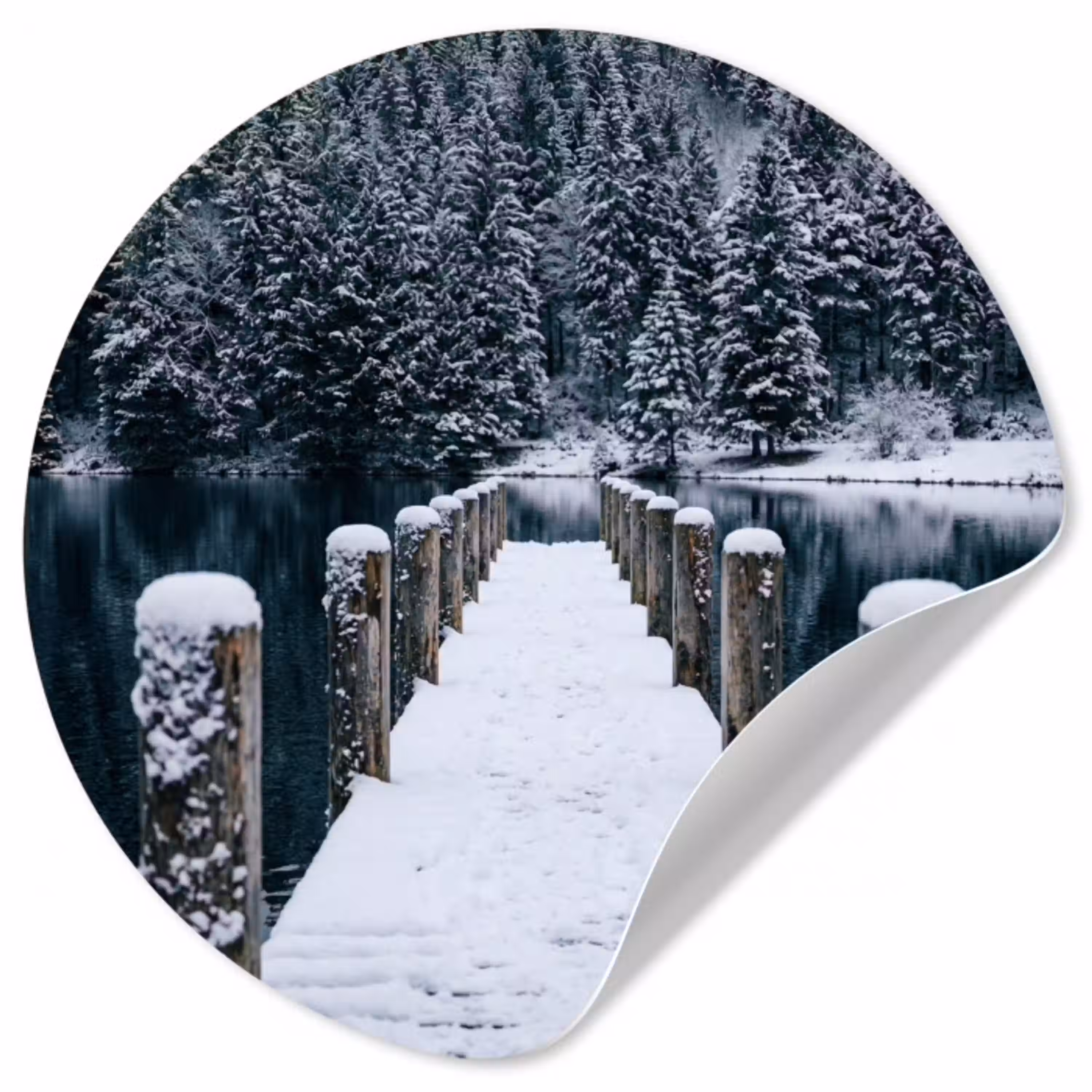 Steiger - Meer - Sneeuw - Bergen - Rustgevend Wandcirkel behangsticker klein -3d