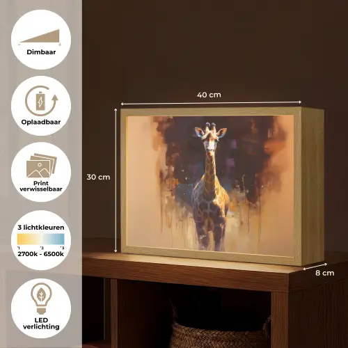 Giraf - Bruin - Abstract - Geschilderd Light Box met batterij (Wandlamp) middel -USP_websiteoverzichtNL