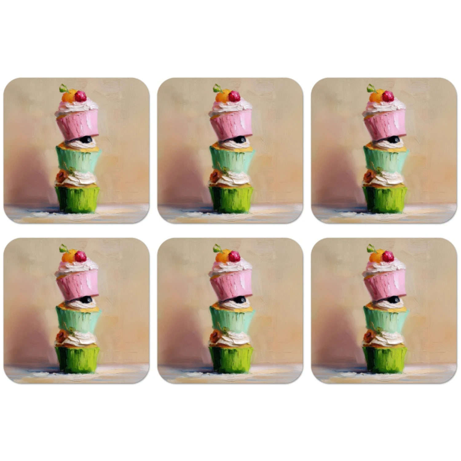 Cupcakes - Gestapeld - Kleurrijk - Fruit onderzetter kurk middel -zkaufland3dotto