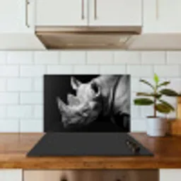 Dieren - Neushoorn - Zwart - Wit - Portret keuken achterwand spatscherm klein -sfeer2