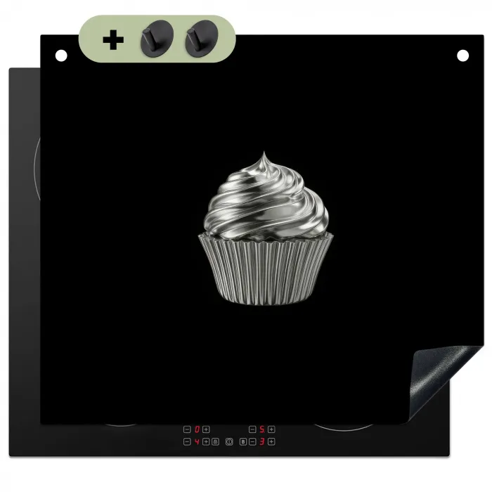 Cupcake - Luxueus - Zilver Inductie beschemer met haakjes middel -3d
