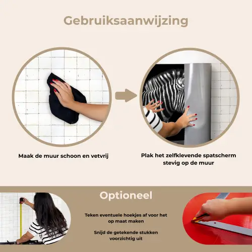 Zebra - Zwart - Wit - Portret - Dieren keuken achterwand spatscherm klein -gebruiksaanwijzing_NL