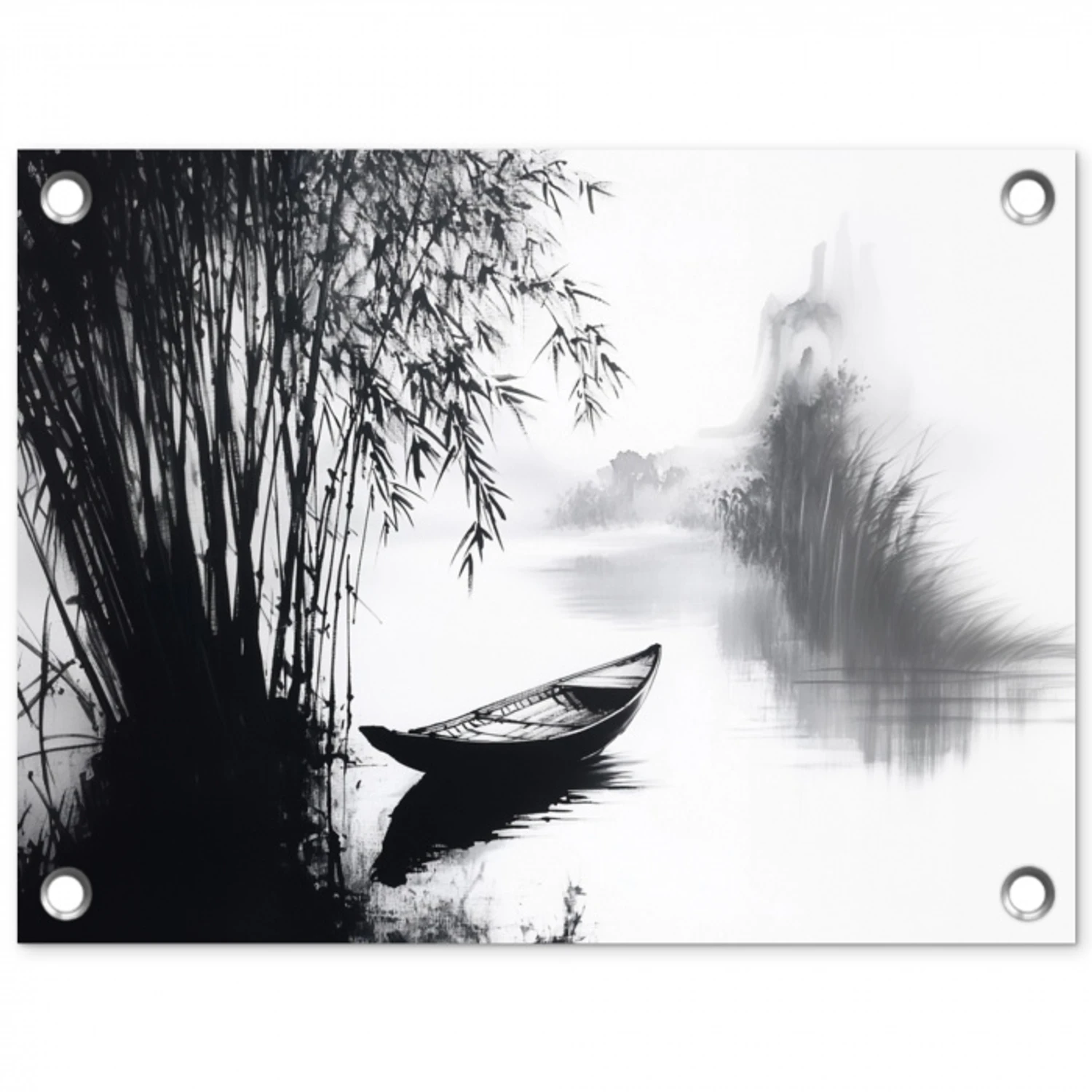Boot - Rivier - Bamboe - Wit tuinposter los doek klein -3d