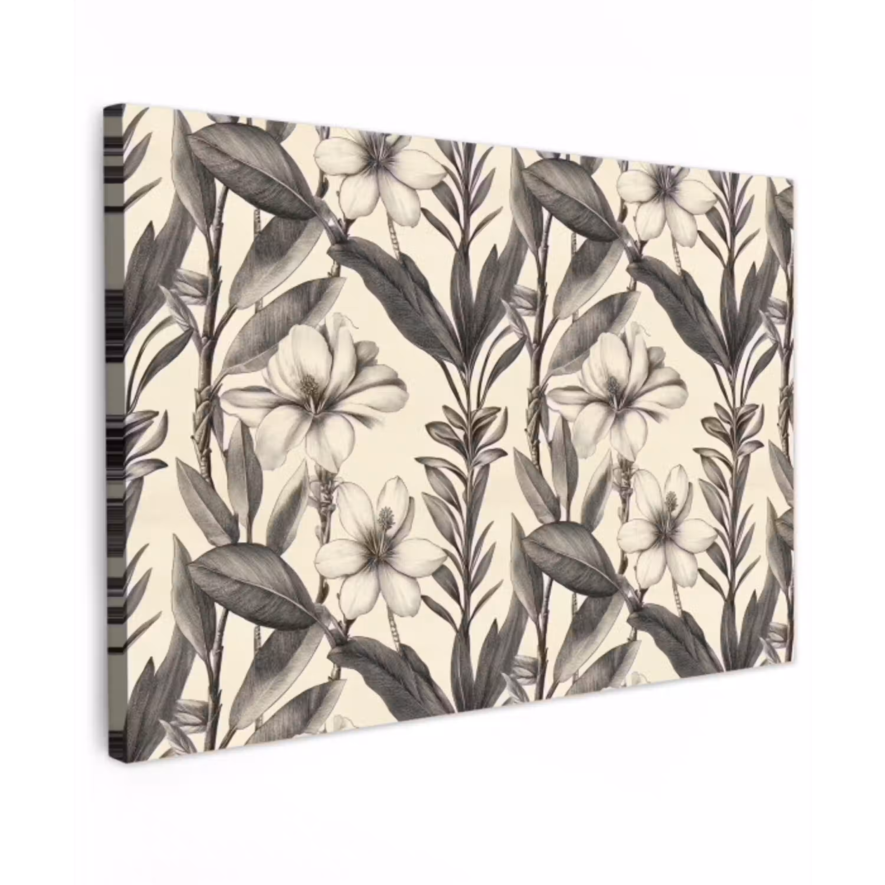 Klassiek - Botanisch - Zwart - Beige canvas 2cm klein 34 -z3d