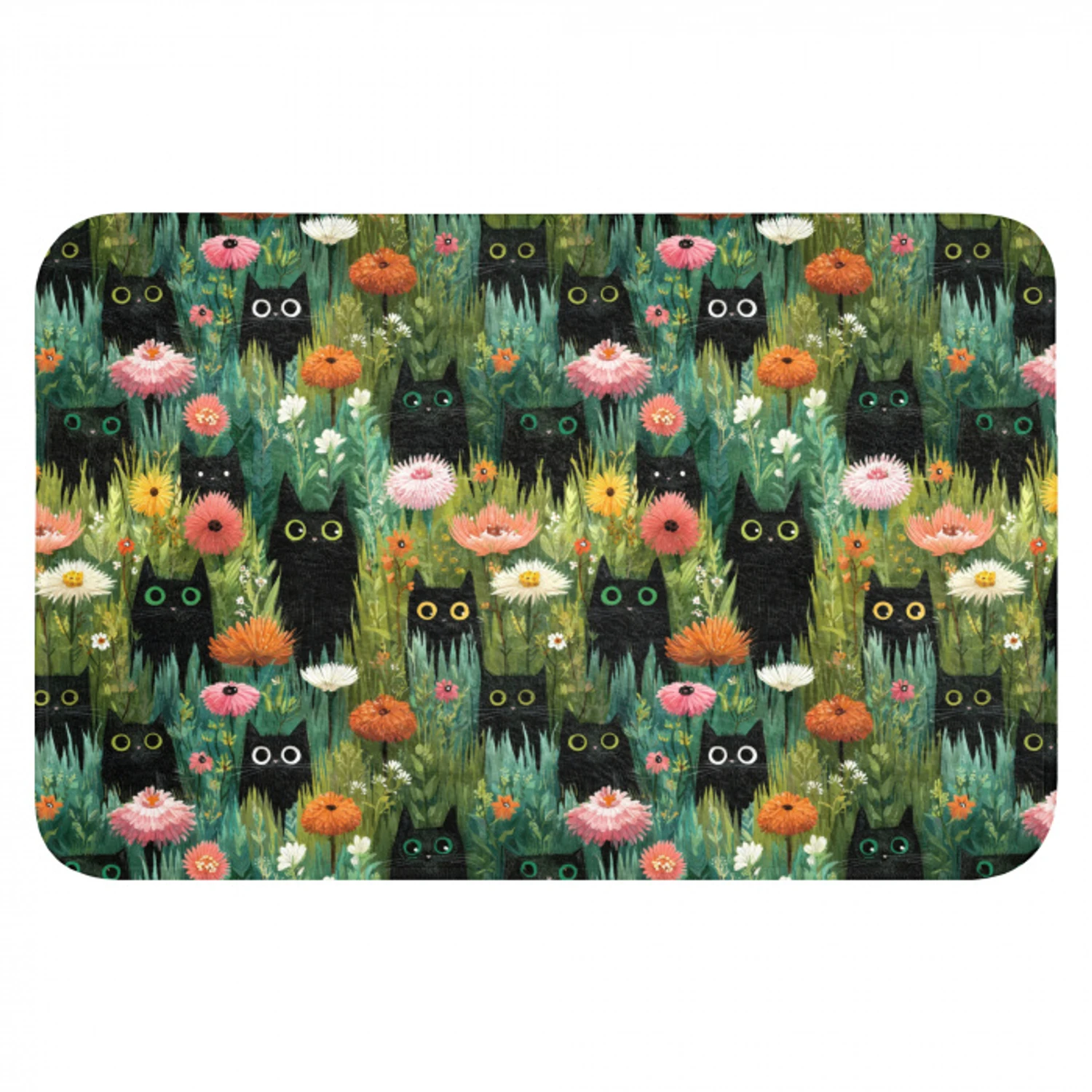 Katten - Bloemen - Kleurrijk Badmat klein 997 -3d