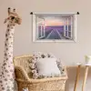 Doorkijk - Lavendel - Bloemen - Hout - Zonsondergang - Paars Wandkleed katoen klein -wsfeer5_kind