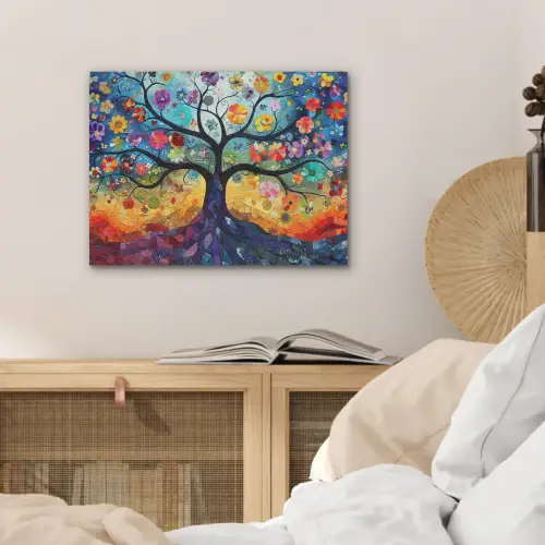 Kunst - Levensboom - Bloemen - Hippie PET vilt klein -sfeer3