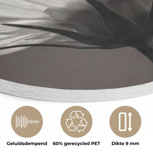 Bloem - Minimalistisch - Zwart - Wit Akoestische PET Vilt - Rond klein -closeup_NL