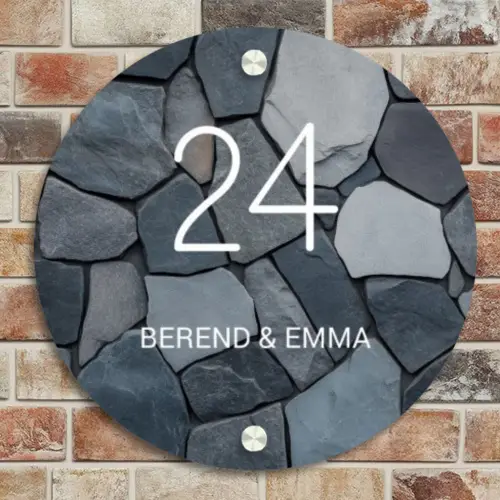Donkergrijze stenen - Klassiek Naambord Rond klein -sfeer2