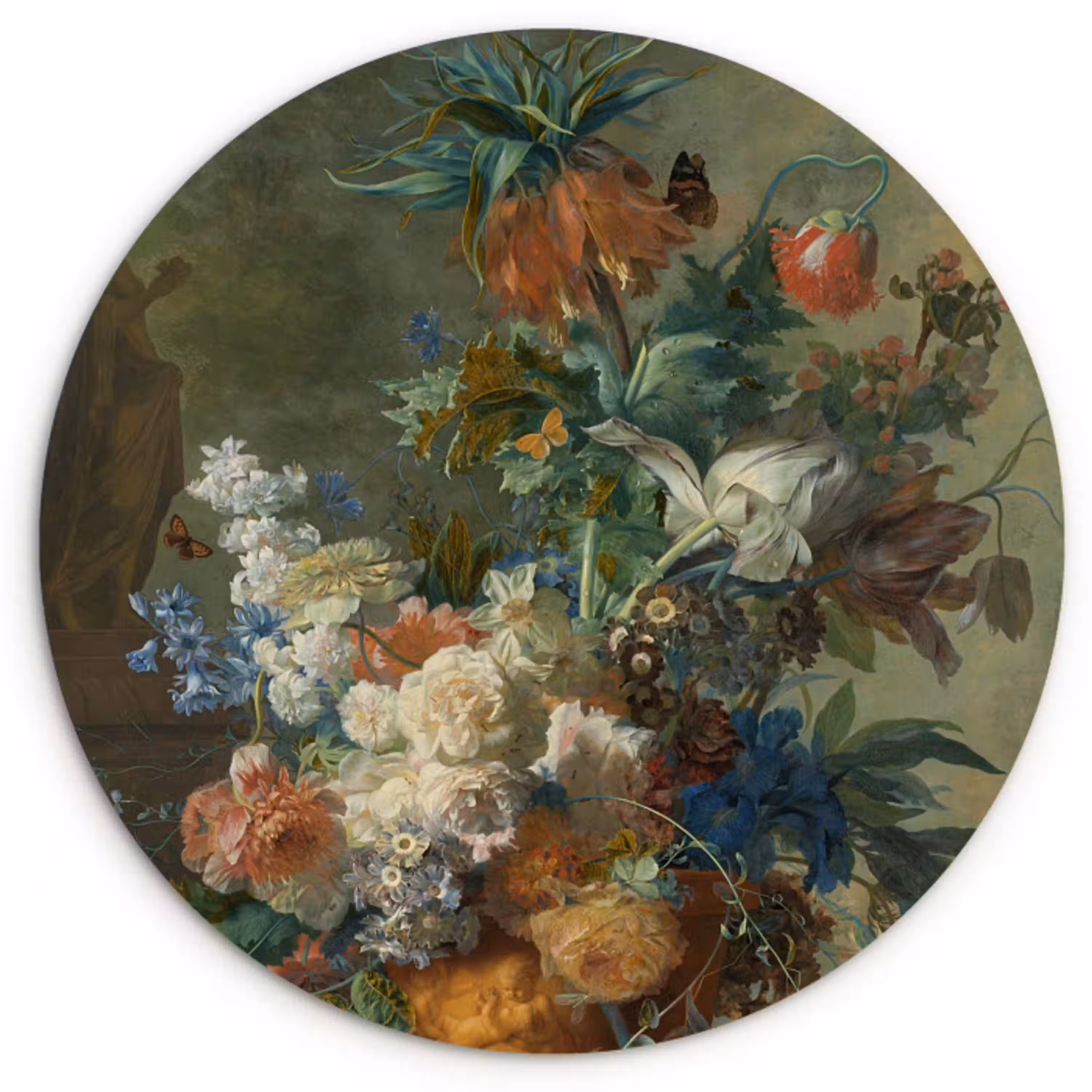 Stilleven met bloemen - Schilderij van Jan van Huysum Wandcirkel kunststof plaat 5mm dik klein -3d