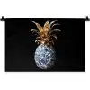 Ananas - Bloemen patroon - Goud - Delftsblauw Wandkleed katoen klein -zz3d