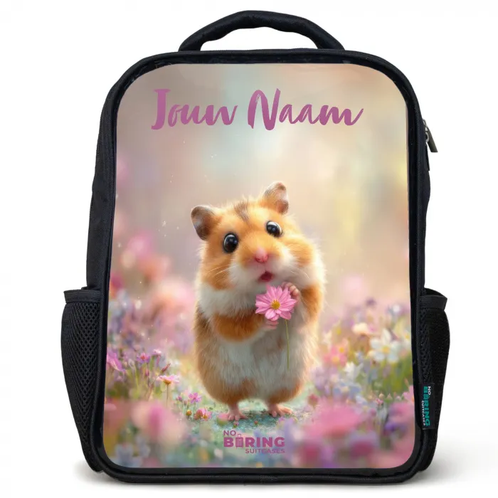 Hamster - Bloem - Natuur - Dier Rugzak - Zwart middel -3d