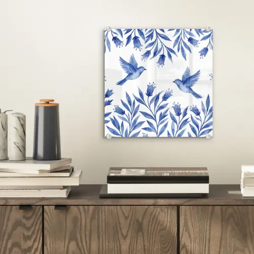 Modern - Vogels - Delfts - Blauw plexiglas 5mm klein -sfeer1