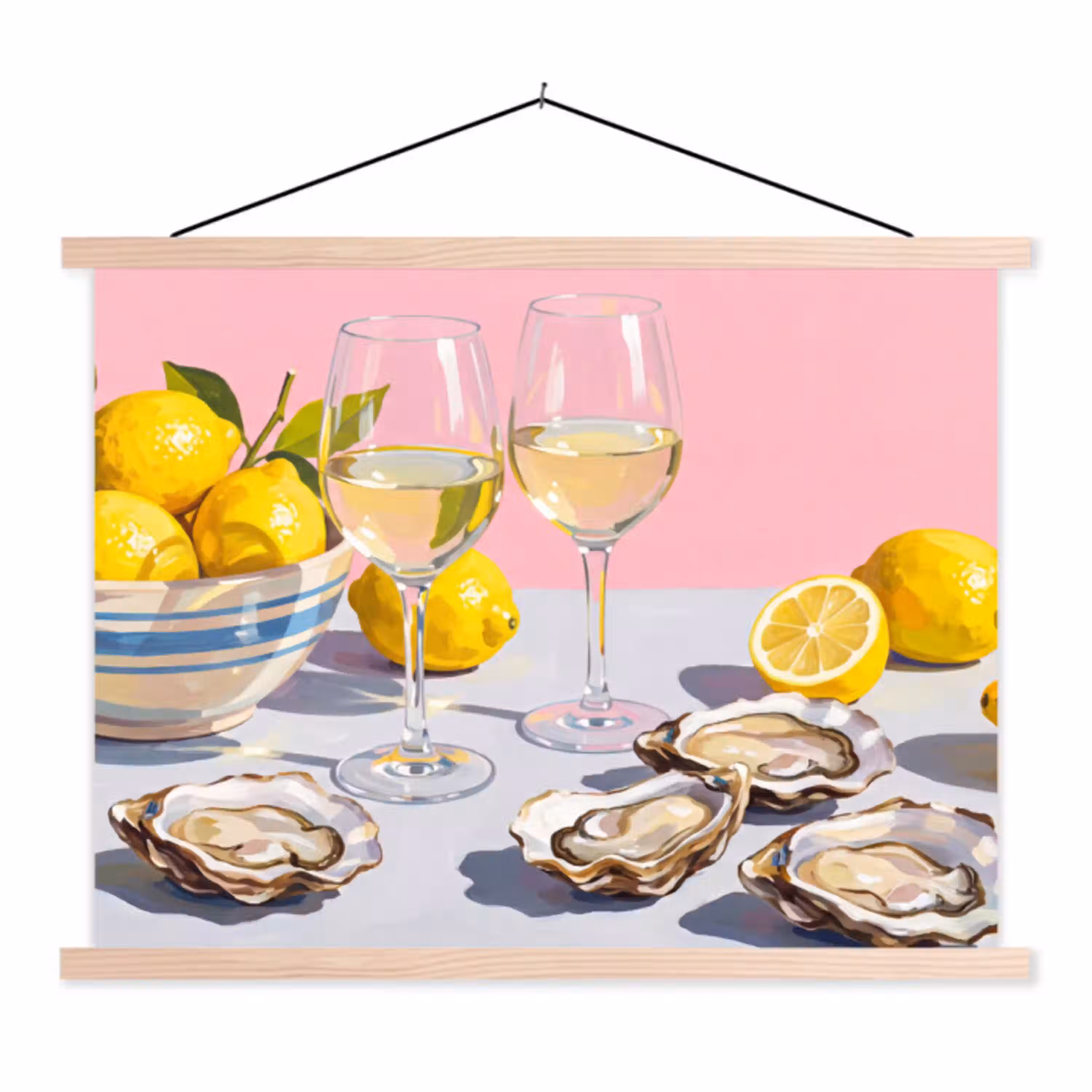 Citroen - Wijn - Eten textielposter latten blank klein -3d