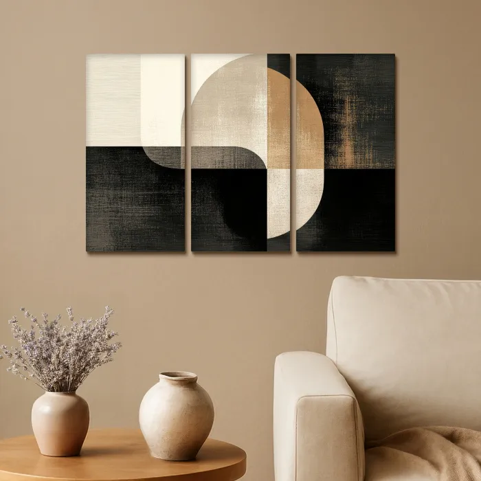 Vormen - Abstract - Goud Canvas - Meerluiken 3 luik klein -sfeer1