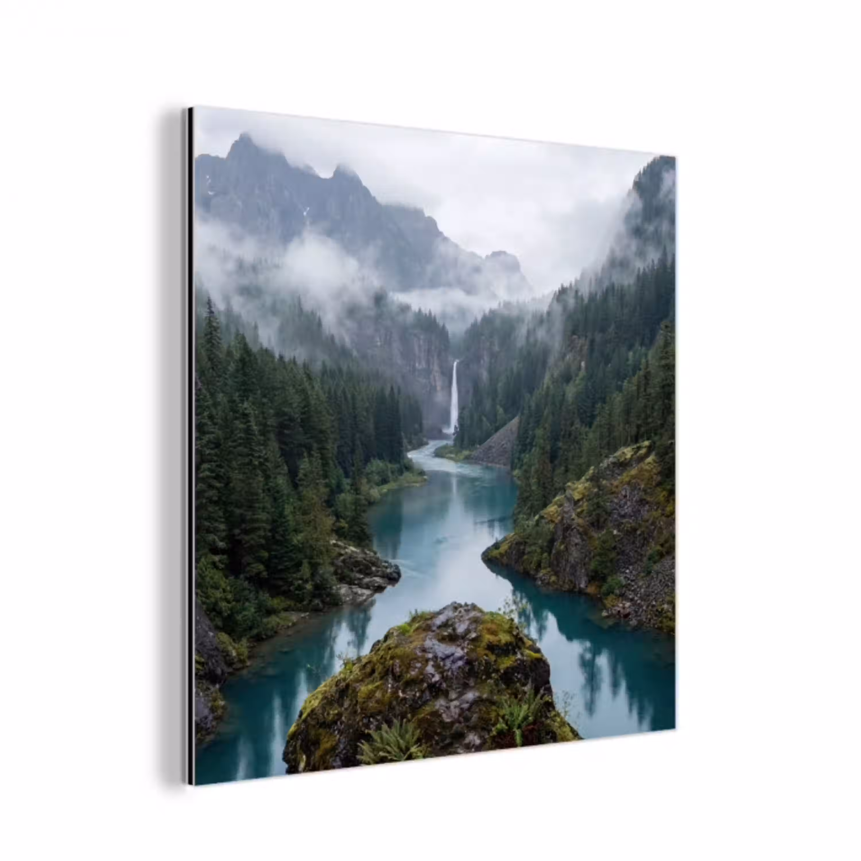 Waterval - Bomen - Bergen aluminium wit klein -3d