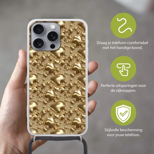 Druppels - Organisch - Goud Hoesje iPhone 16 Pro Max met koord klein 804 -sfeer2_NL