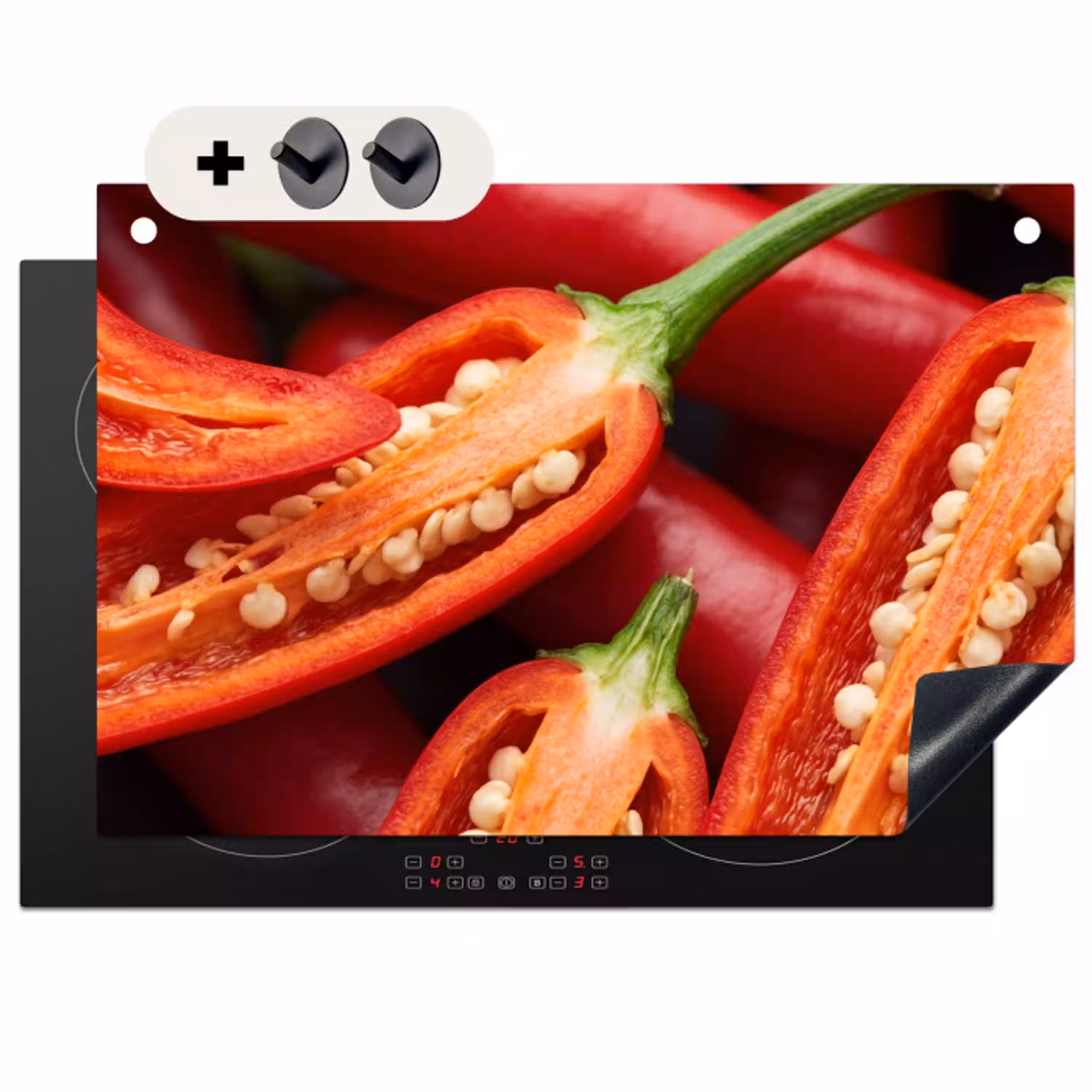 Chilipeper - Open - Rood Inductie beschemer met haakjes klein -3d