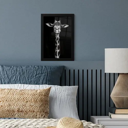 Giraffe - Portret - Dieren - Zwart - Wit fotolijst zwart zonder passe partout klein -sfeer3