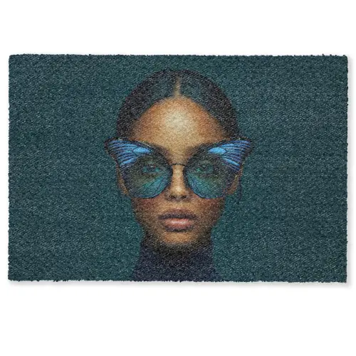 Vrouw - Vlinder - Bril - Blauw - Modern - Portret Deurmat klein -zkaufland3d