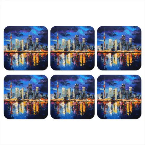 Skyline Toronto - Modern - Stadslicht - Blauw onderzetter kurk middel -3d