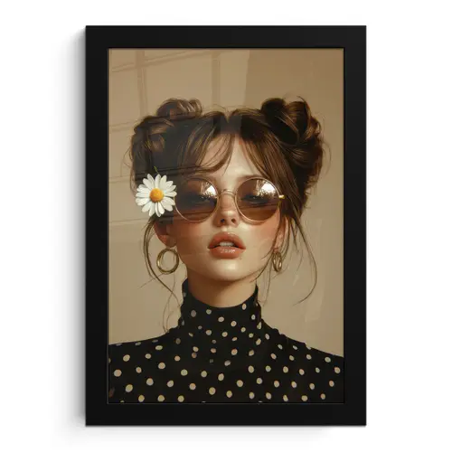 Vrouw - Beige - Bloem - Modern - Portret fotolijst zwart zonder passe partout klein -3d