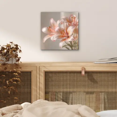 Lelies - Meeldraden - Roze - Wazig aluminium wit klein -sfeer3