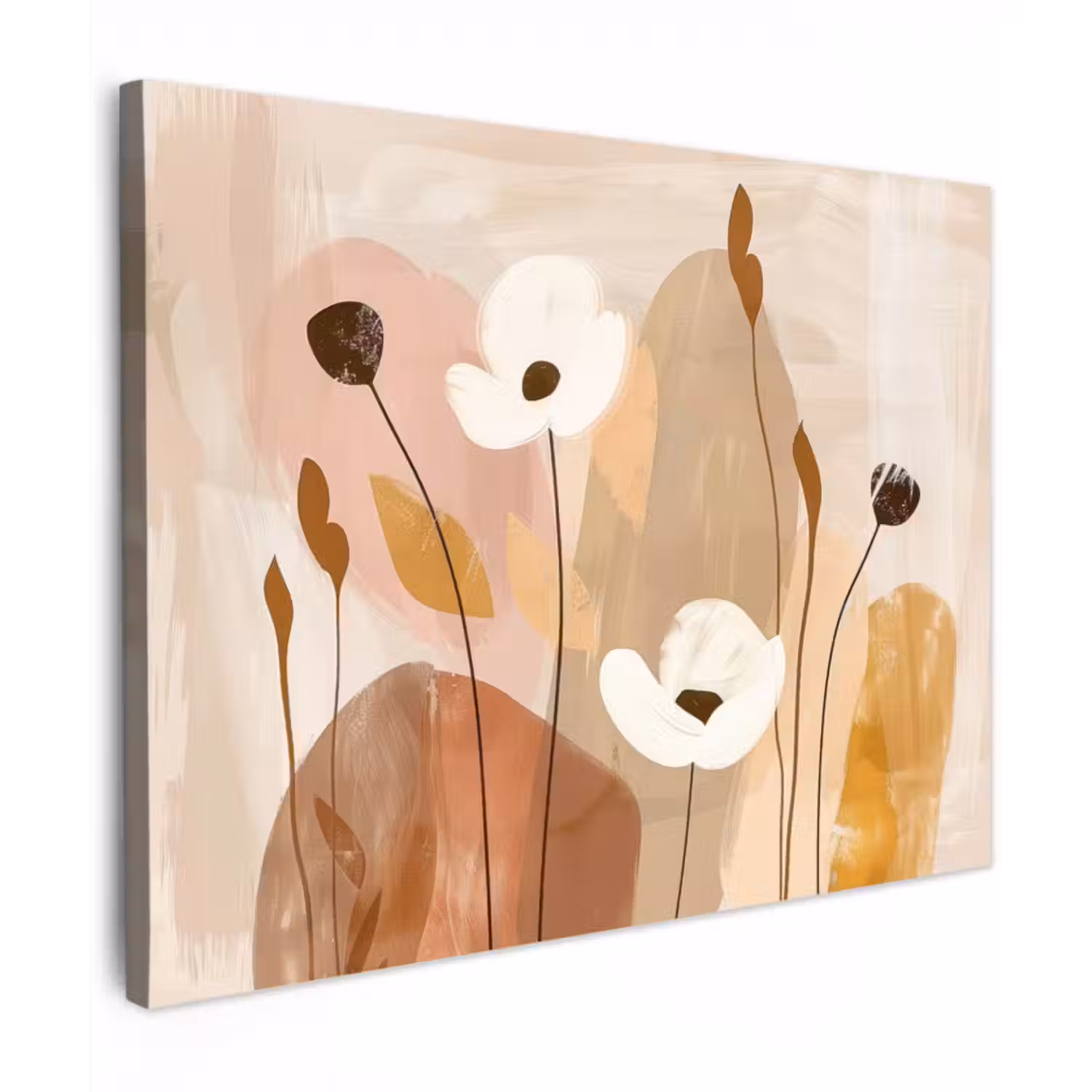 Canvas schilderij - Bloemen - Abstract - Beige - Kunst