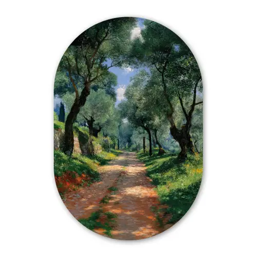 Pad - Bomen - Schaduw - Wandcirkel Ovaal Glas middel -3d