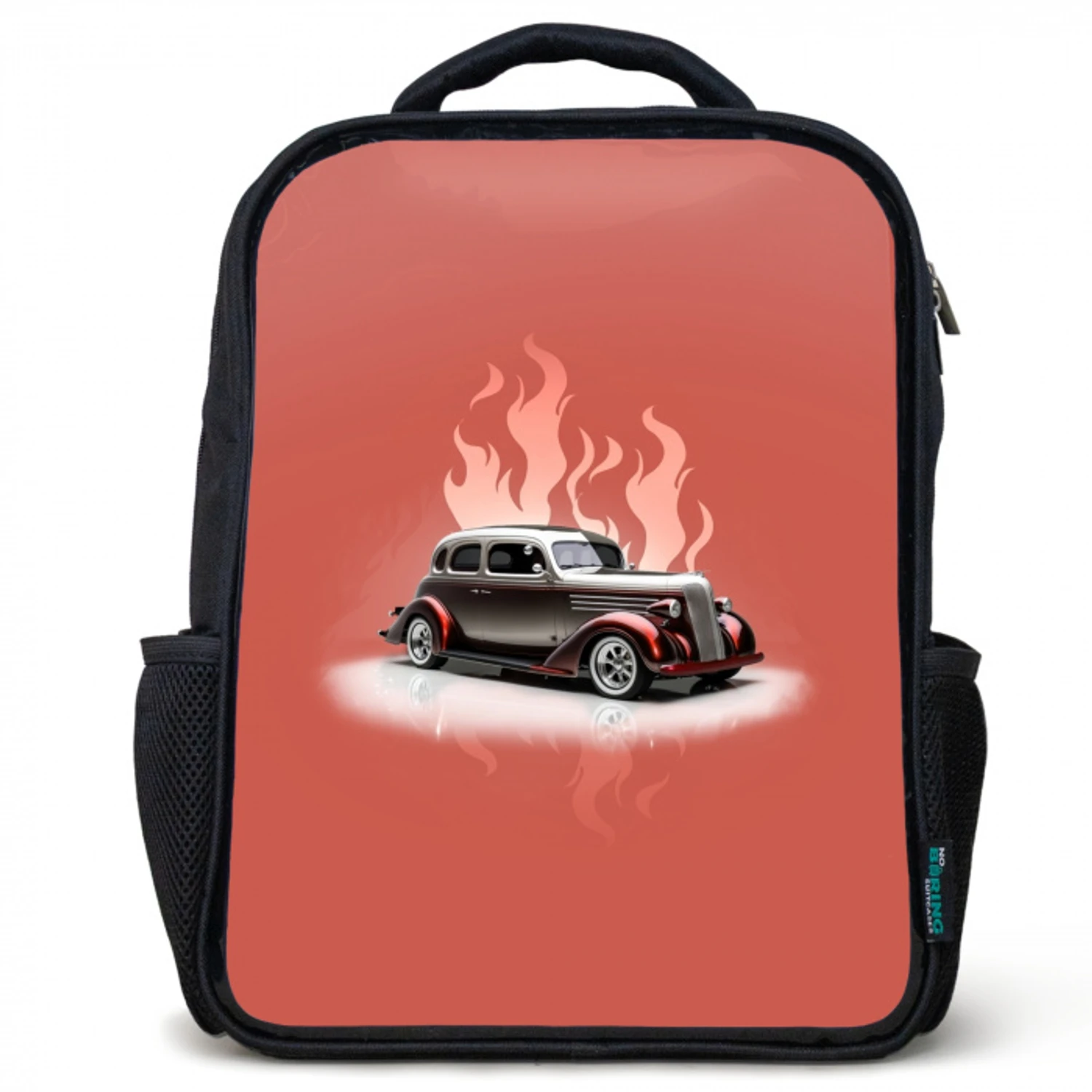 Grijze auto met roze vlammen Rugzak - Zwart middel -3d