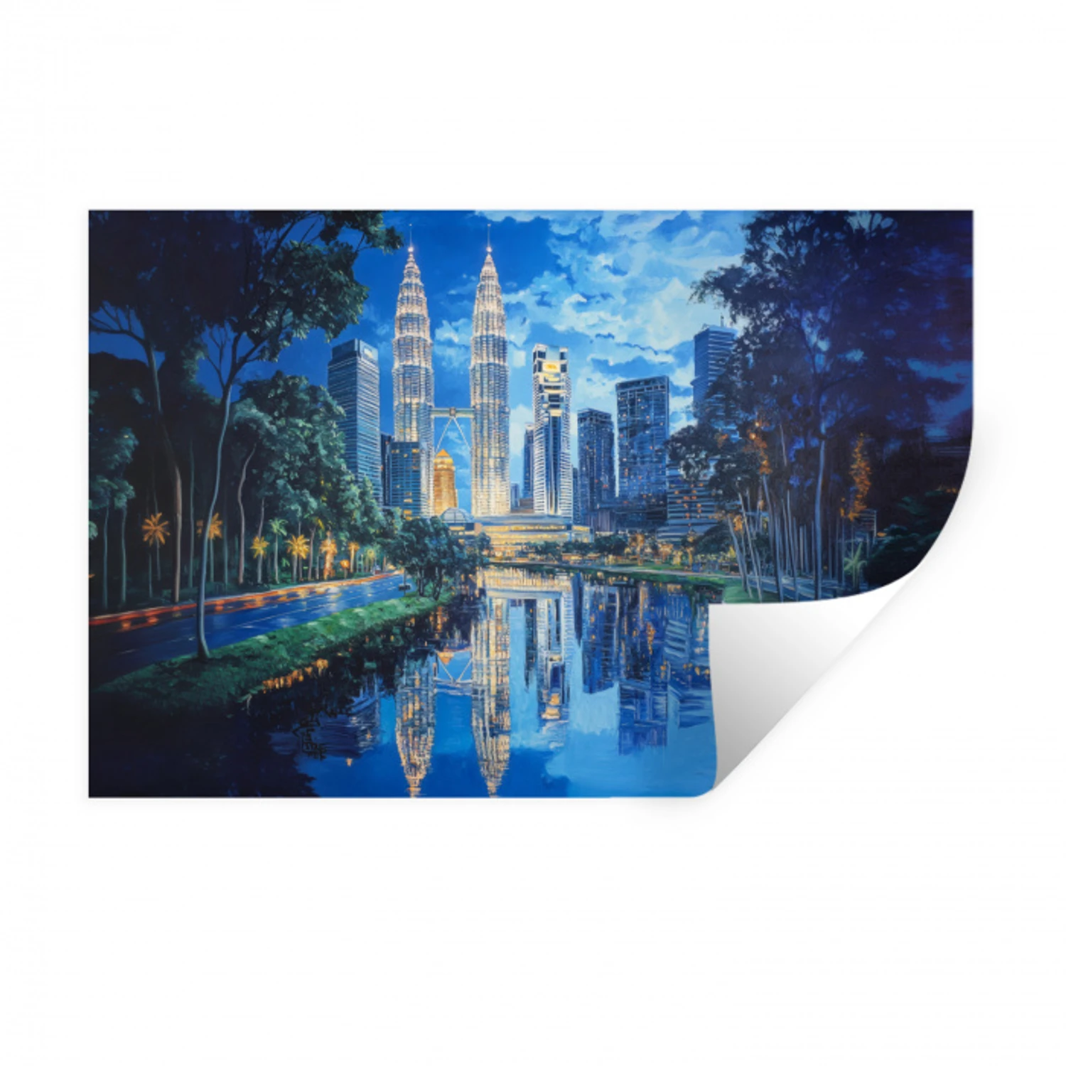 Stad Kuala Lumpur - Skyline - Wolkenkrabbers - Water Muursticker klein -3d