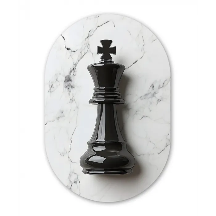 Schaakstuk - Koning - Zwart - Marmer Wandcirkel Ovaal Glas middel -3d