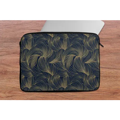 Abstract - Lijnen - Blauw - Goud laptophoes neopreen klein 279 -tafel