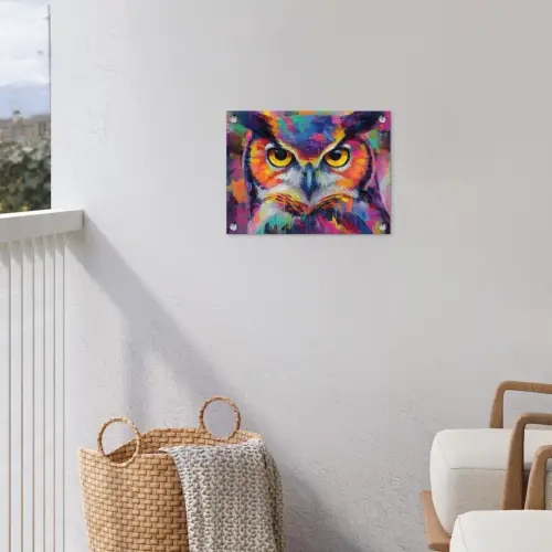 Portret - Uil - Verfstructuur - Paars tuinposter los doek klein -sfeer8