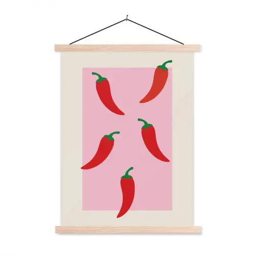 Pepers - Rood - Illustratie textielposter latten blank klein -3d