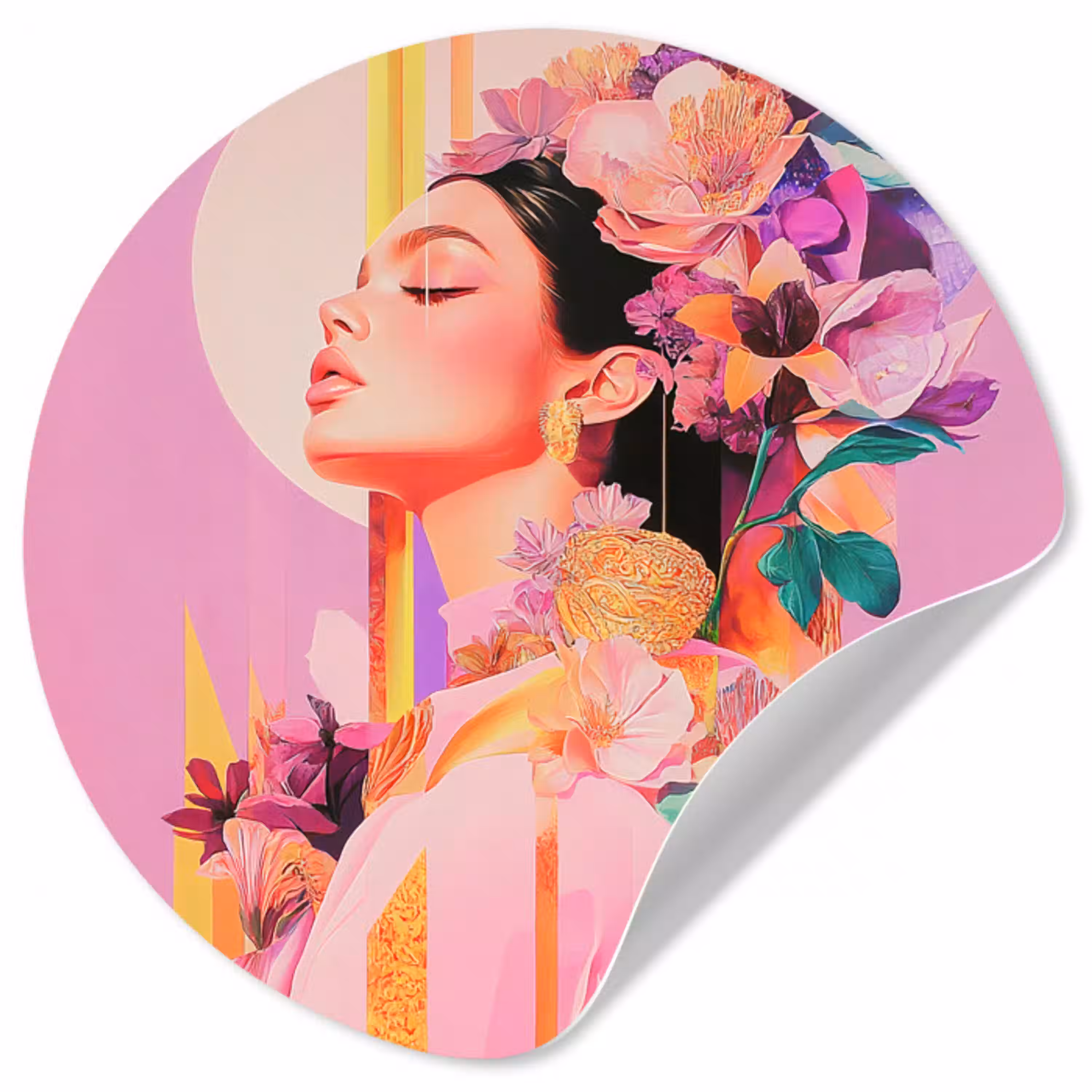 Vrouw - Bloemen - Paars - Abstract Wandcirkel behangsticker klein -3d