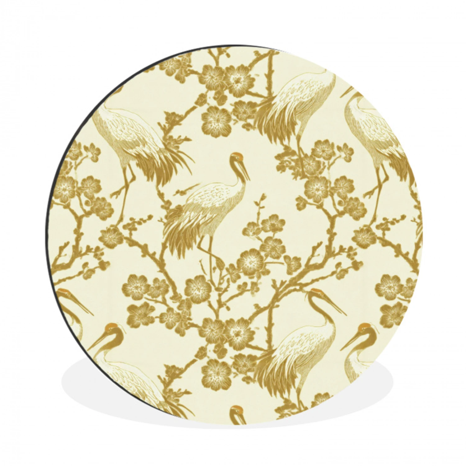 Kraanvogels - Kersenbloesem - Goud Wandcirkel aluminium klein 190 -3d