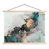 Blauw - Marmer - Goud textielposter latten blank klein -3d