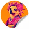 Kimono - Hondje - Bloemenkroon - Oranje Wandcirkel behangsticker klein -3d