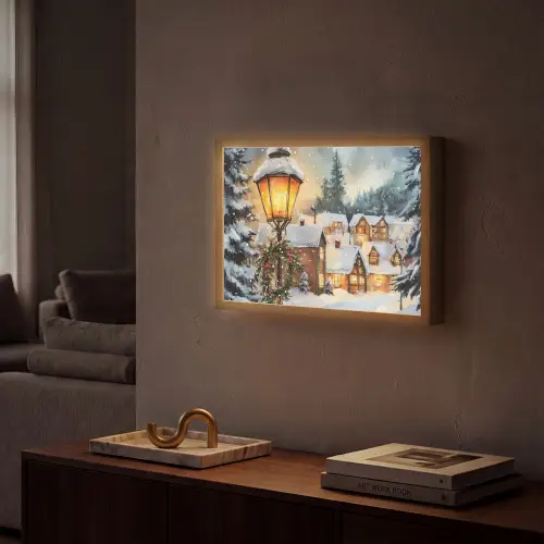 Kerstdorp - Huizen - Sneeuw - Kerst Light Box met batterij (Wandlamp) middel -sfeer1